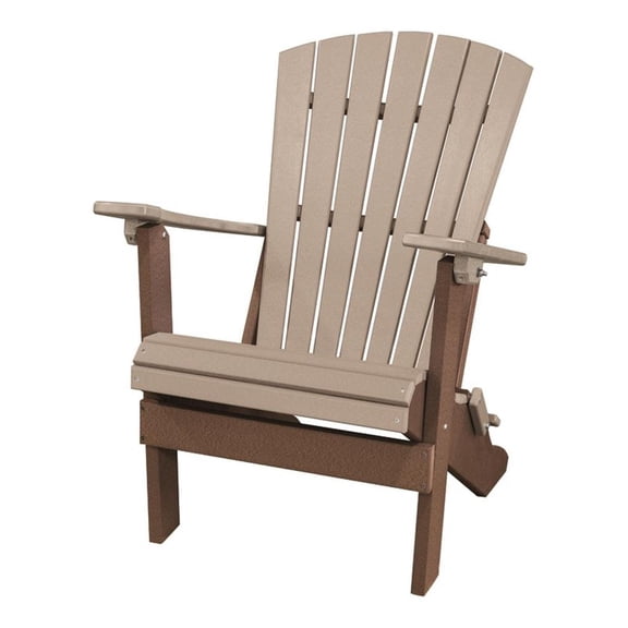 OS Home and Office Furniture Fan Back Folding Adirondack Chair - Weather Wood On Tudor Brown Base