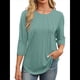 thumbnail image 2 of Blusas de Mujer con Mangas 3/4, Cuello Redondo, Túnicas Casuales, Camisas Plisadas Básicas, Corte Holgado, 2025 Judías L, 2 of 5