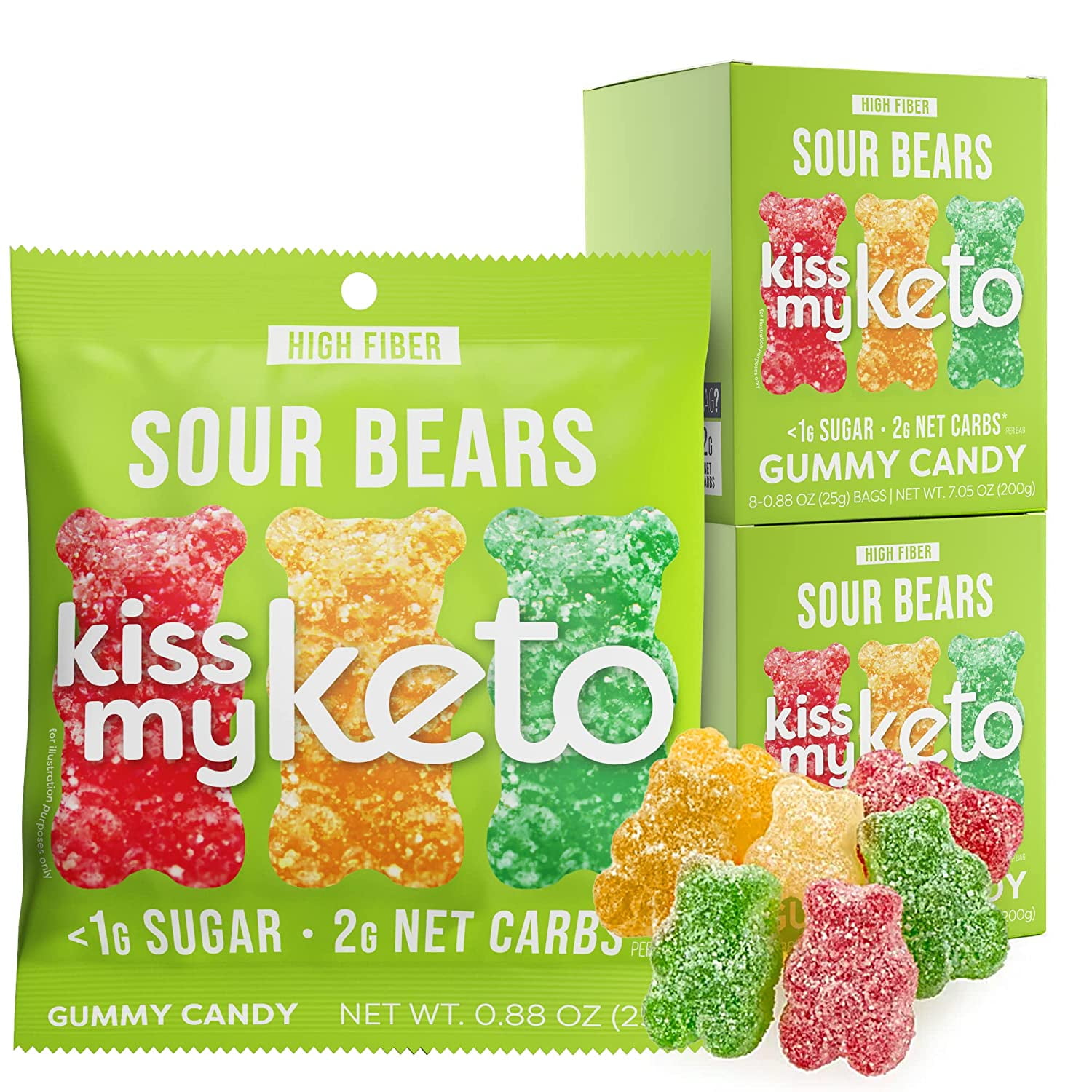Kiss My Keto Gummies Candy Low Carb Candy Sour Bears, Keto Snack Pack