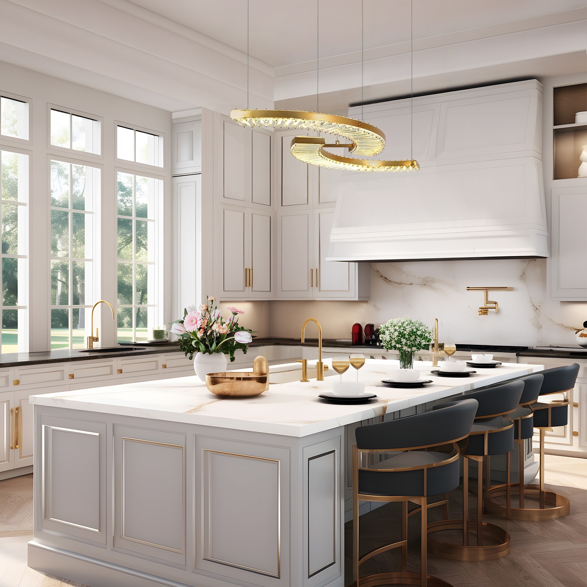 LNC MoaningMurtle 1-Lights 40.4" Luxury and Glam Crystal Integrated LED Kitchen Island Lights, Gold