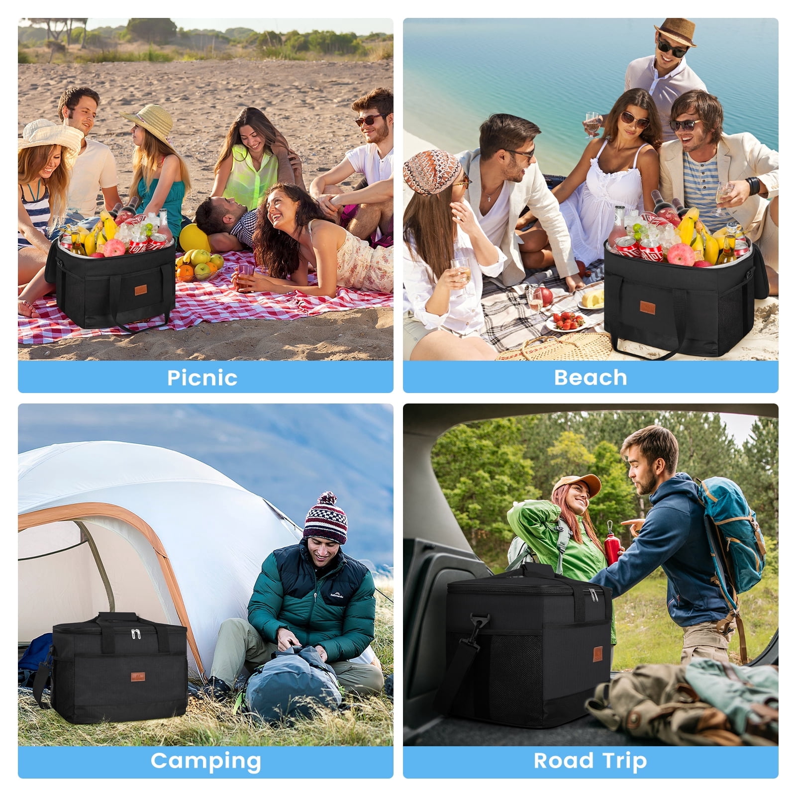 Cshidworld Cooler Bag 48 Cans Collapsible Soft Cooler Large Insulated Soft Sided Cooler Bag, 35L Insulated Bag Portable Ice Chest Box for Lunch Drink Beverage Beach Travel Camping Picnic, Black