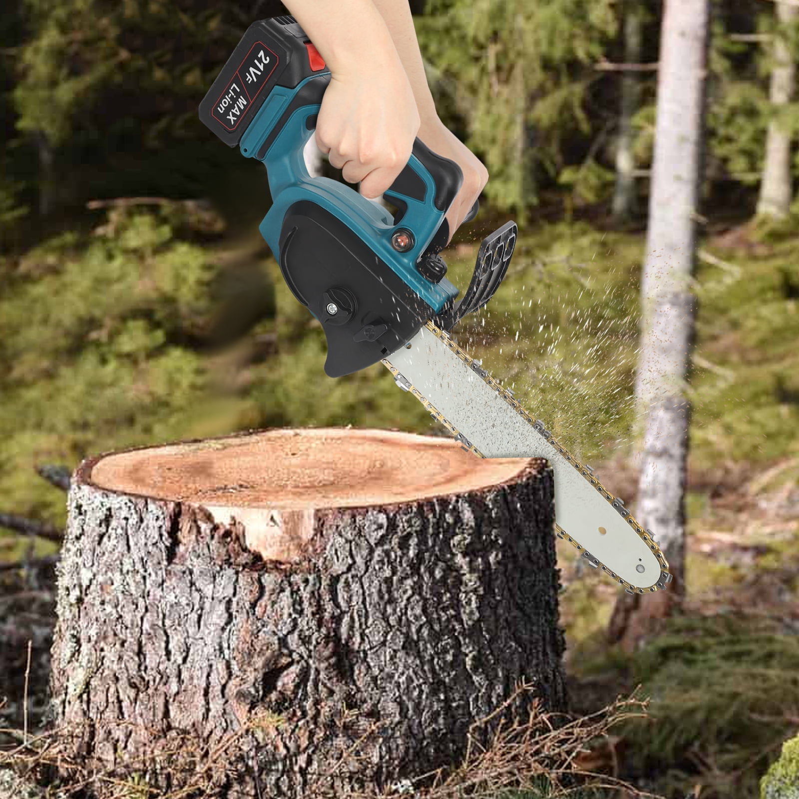 Lithium-Ion Electric Chainsaw with Sub-handle – SK5 Manganese Steel Chain, 32.81ft/s Cutting Speed, Blue – for Garden Pruning