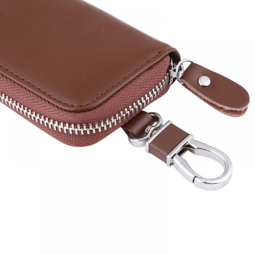 BAKUN Large Zipper Leather Car Key Case, Key Holder Key Organizer Wallet,  With 16 Hooks(Black)