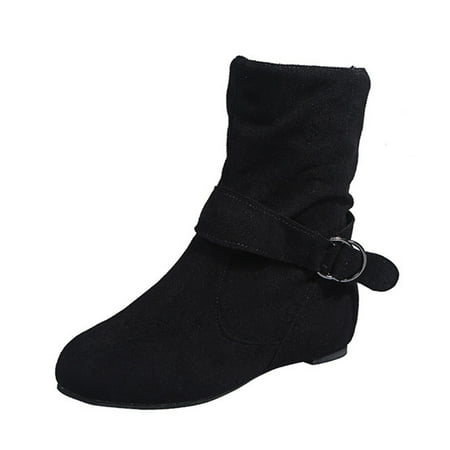 

AnuYalue Boots on Clearance 2024 Women s Mid Calf Combat Riding Fashion Winter Boots Buckle Strap Side Zipper Casual Round Toe Short Booties Fall Winter Inner Square Heel Ladies Shoes