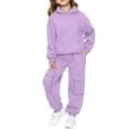 thumbnail image 2 of XIMIN Teen Girls 2 Piece Sweatsuit, Fleece Hoodie and Jogger Set, Ribbed Cuffs with Oversized Pockets, Youth Outfits (Purple, 7-8 Years), 2 of 9