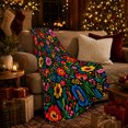 thumbnail image 3 of Vibrant Folk Floral Botanical Otomi Embroidery Inspired, Festive Botanical Garden Scene, Warm Flannel Blanket for Sunroom and Reading Nook, Garden Lovers Thanksgiving Gift, Botanical Home Decor, 3 of 9