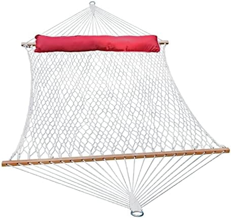 Algoma Net 13' Cotton Rope Hammock with Pillow - Double Person - 60x82 inch Bed - Fits 15' Stand - Natural Cotton Rope & Hardwood Spreader Bars