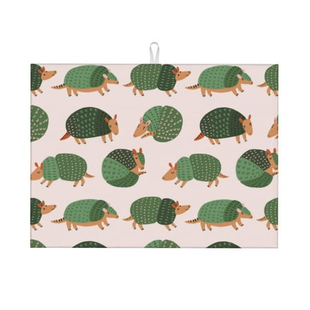 

Honeii Cute Armadillo Print Kitchen Drying Mat Coffee Bar Mat Hide Stain Coffee Maker Mat for Countertops Coffee Pot Dish Drying Mat