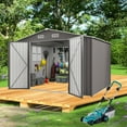 thumbnail image 4 of 10x12 FT Outdoor Metal Storage Shed with Double Doors & Two Windows, Large Waterproof Garden Shed for Lawn Mowers, Bike, Pool Equipment, Patio Furniture, Trash Bins, Backyard, Grey, 4 of 17