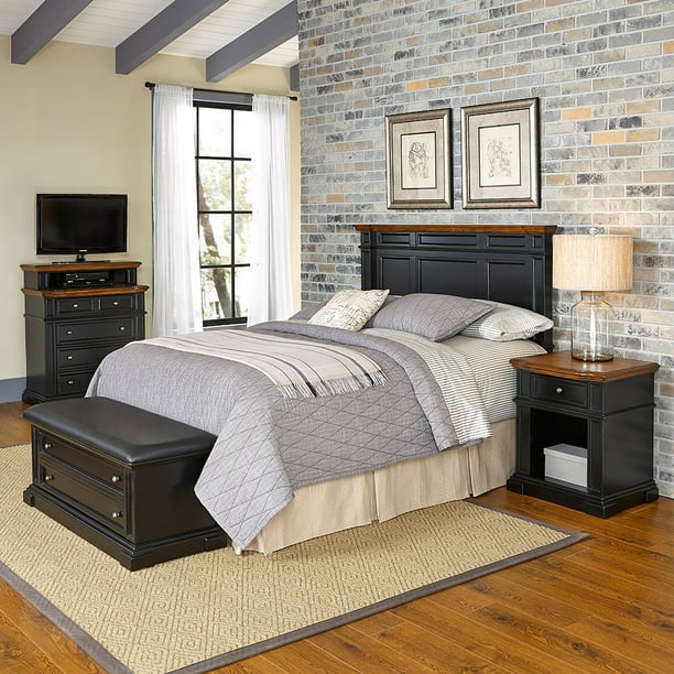 Home Styles Americana Queen/Full Headboard, Night Stand, Media Chest and Upholstered Bench