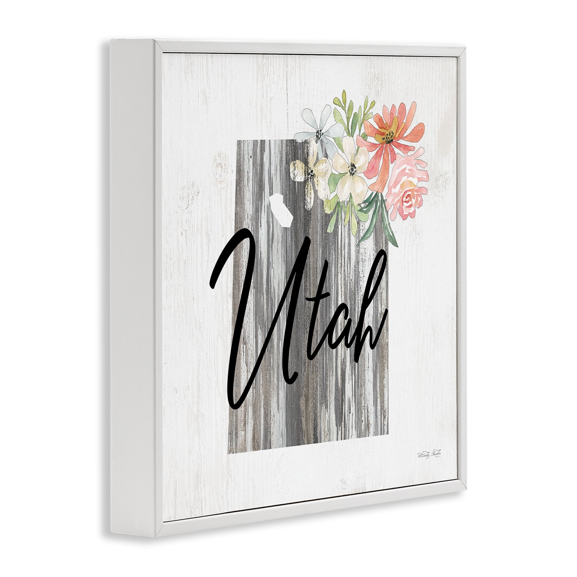 Stupell Industries Shabby Chic Utah Botanical & Floral Painting White Framed Art Print Wall Art, 17 x 17