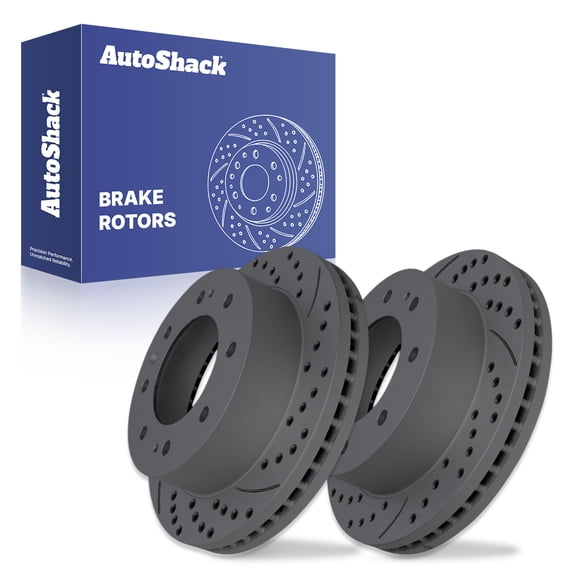 AutoShack Front Brake Rotors for Chevrolet, Silverado 2500 HD 2011-2025, 4WD RWD V8 6.0L 6.6L - Coated Drilled & Slotted - Black Matte Finish - BlackShield - 13.98" (355 mm), 8-Lug