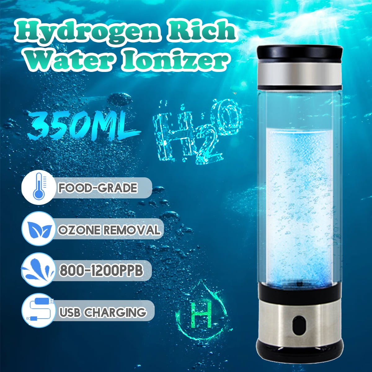 400ML Hydrogen Rich Water Maker Electrolysis Ionizer Bottle Glass Cup Mup Gift