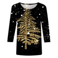 thumbnail image 5 of Fiudx Ofertas Del Día Blusa Holgada con Estampado de Pascua y Cuello Redondo Retro de Manga Tres Cuartos a La Moda para Mujer, 5 of 5