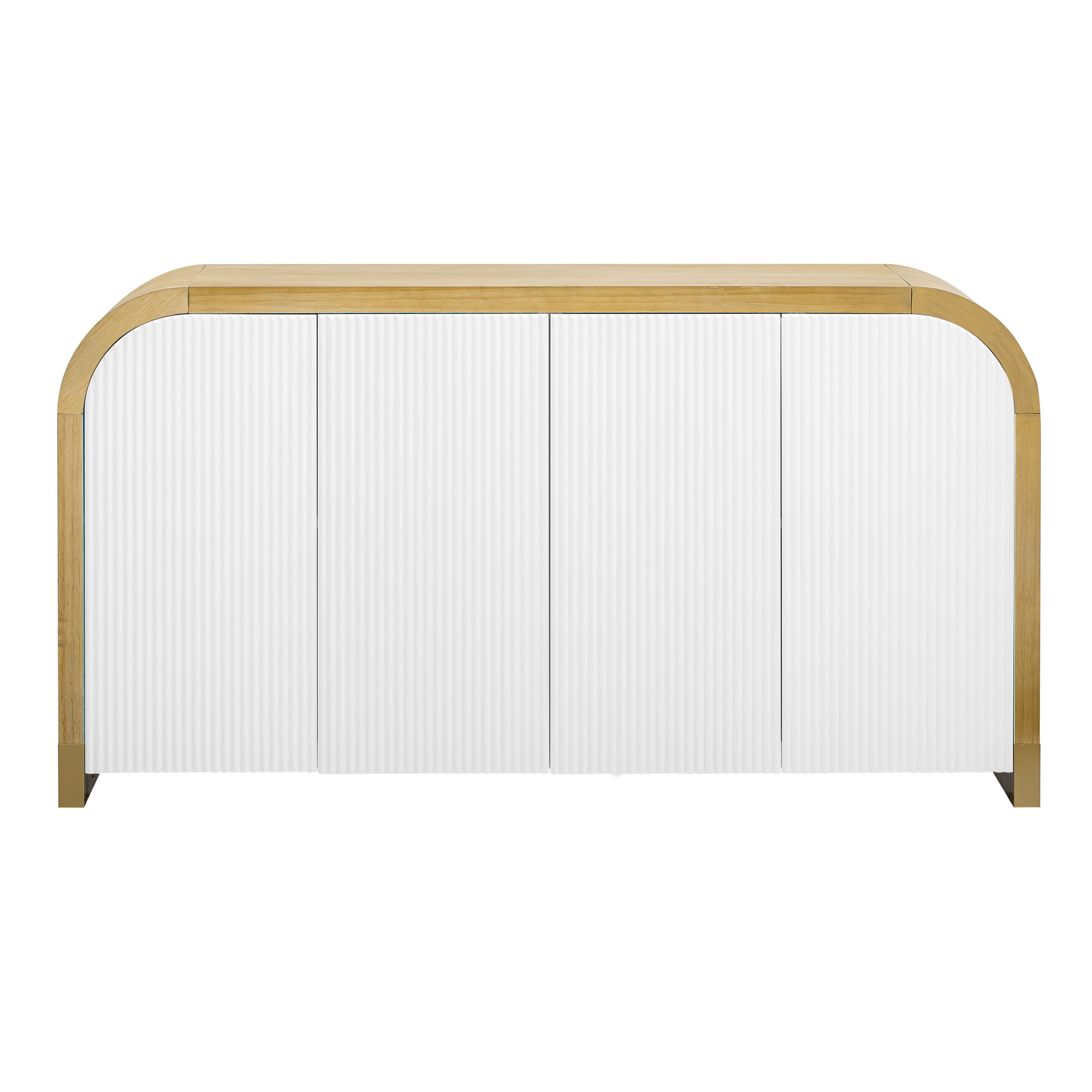 Lunale Modern Storage Sideboard, Curved Corner Design Wavy Door Panel Cabinet with Adjustable Shelves, White