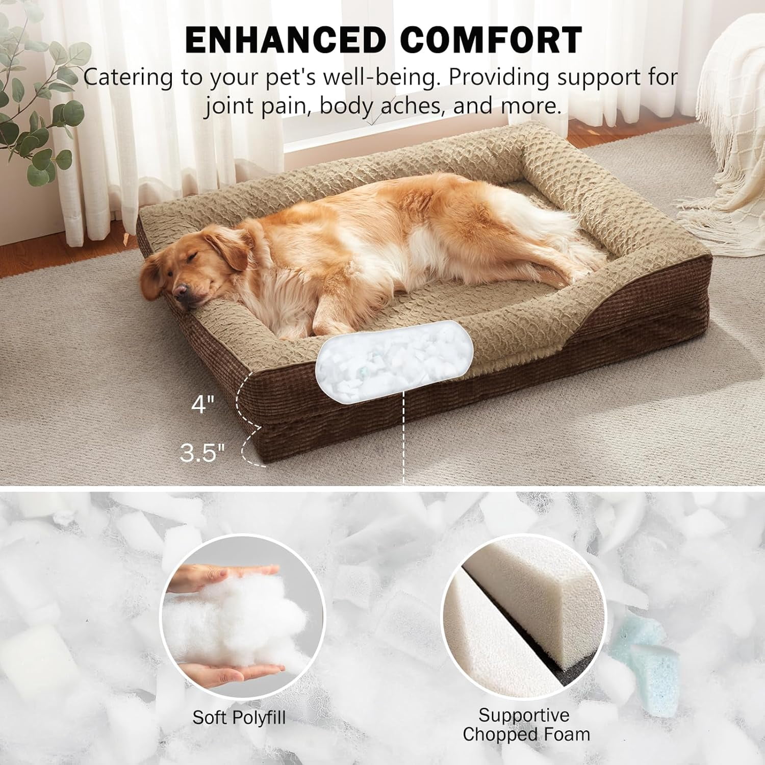 Orthopedic Dog Beds Large Sized, XL Washable Egg-Crate Memory Foam Dog Couch Bed with Washable Removable Cover, Waterproof Lining and Nonskid Bottom