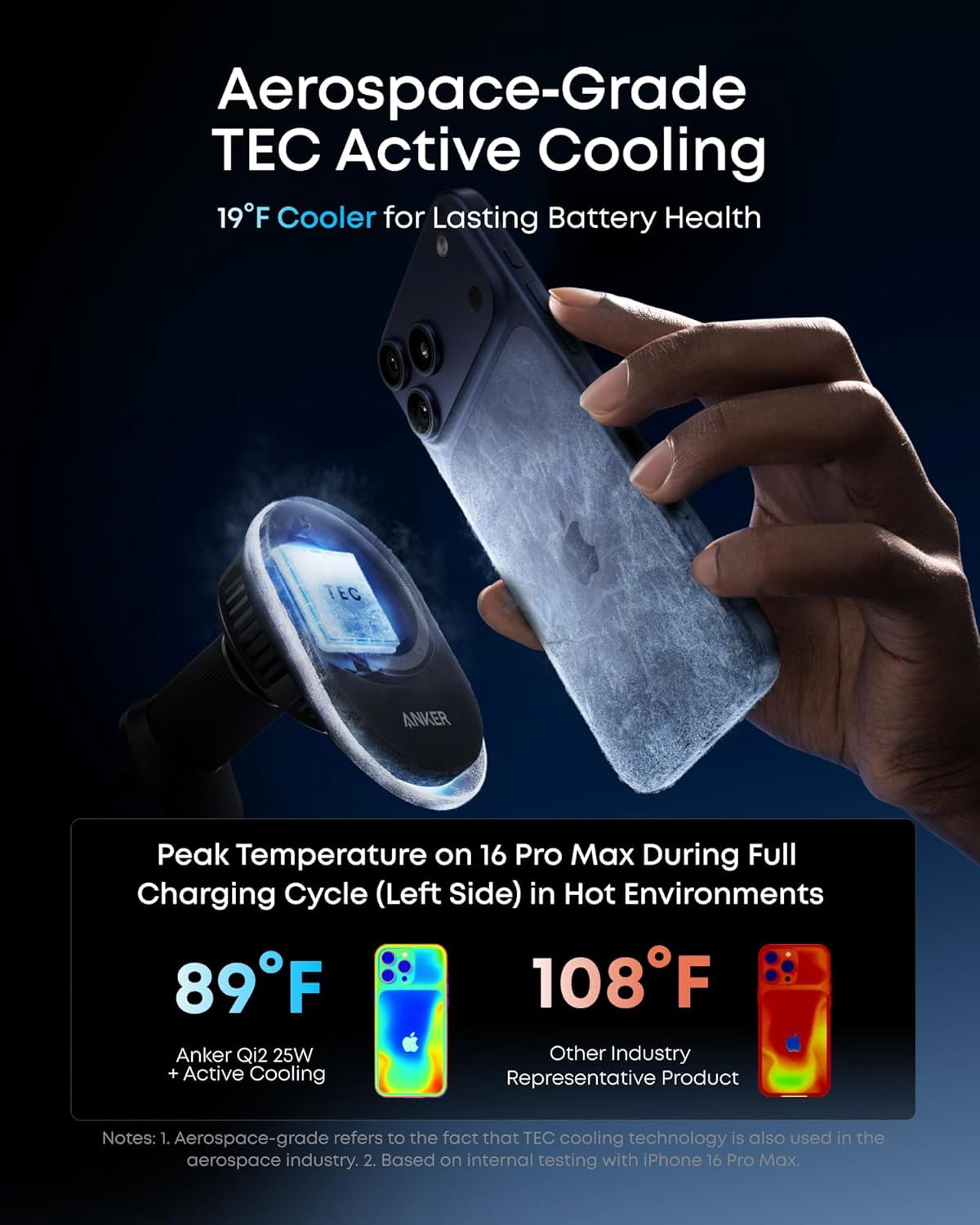 Anker Prime MagSafe Car Mount Charger, Qi2 25W Certified Wireless Car Charger with TEC Cooling, Strong Magnets, Air Vent Mount Compatible for iPhone 17-12 Series