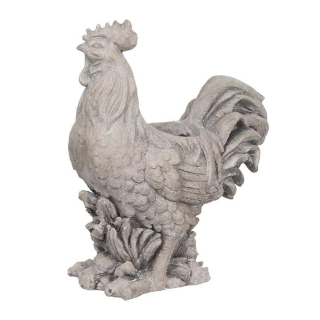 Benjara BM206693 Antique Styled Raw Textured Polyresin Rooster Planter - Gray