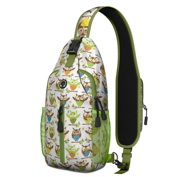 Night Owl Print Sling Backpack, Lightweight Crossbody Daypack with Cute Snowy Owl and Big Eyes Cartoon Pattern, Anti-theft Travel Bag for Daily Commute, Outdoor, Gym, Students
