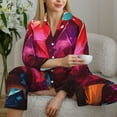 thumbnail image 6 of Fuzoiu Colorful Stone World Print Women's Long-Sleeved Pajama,Lounge Button Down Nightwear,Womens Notch Collar Pajama Set-Small, 6 of 7