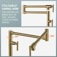 thumbnail image 3 of Pot Filler Faucet for Kitchen Sink, Deck Mount Pot Faucets Over Stove, Solid Brass Folding Pot Filler Faucet, Gold Kitchen Pot Faucet with Double Joint Swing Arms, 3 of 6