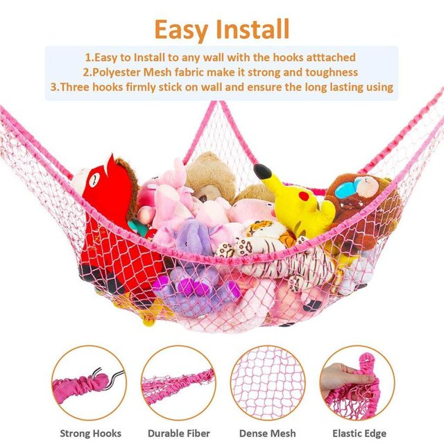 facefd Practical Stuffed Animal Toys Stuffed Animal Toys Hammock Hammock Kids Toy Hammock Net Large Mesh Toy Organizer Storage Hanging Wall Corner Nets