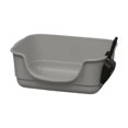 thumbnail image 1 of Caja de arena para gatos, inodoro antisalpicaduras con lados altos, bandeja de arena para gatos de entrada baja, forma de U, frente rebajado para Gris, 1 of 8