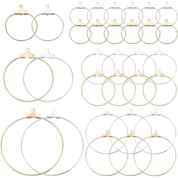 1 Box 60Pcs 6 Styles Round Beading Hoop Earrings Beaded Earring Making Hoops Gold Silver Brass Hoop Earring Findings for Jewelry Making Supplies DIY Earrings Crafts Decorative Accessories 1box