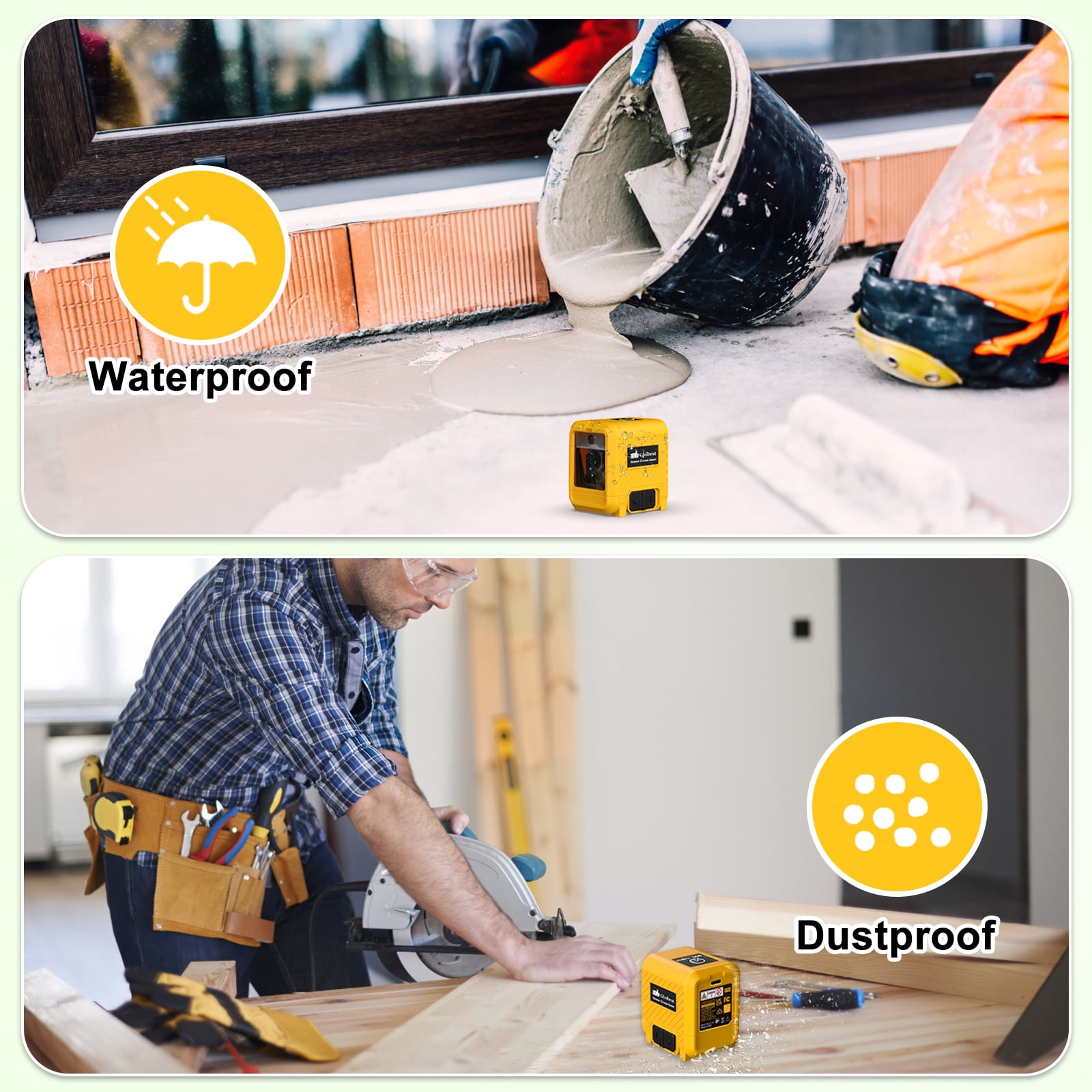 GloBest Portable Rechargeable Green Laser Level, 100ft Range, IP54 Waterproof, Type-C Charging, 360° Magnetic Bracket