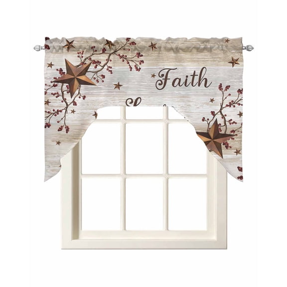 Texas Star Brown Swag Valances for Windows, Small Curtains Drapes, Farmhouse Retro Branches Wooden Grain Kitchen Window Curtains Over Sink Window Treatment Valance for Bedroom/Bathroom 56"x36"