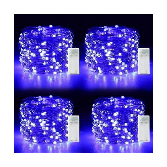 CJB 4 Pack Fairy Lights Battery Operated, String Lights 10ft 30 LEDs, Flashing and Constant Light Mode, Silver Wire Mini Lights for Festival, Christmas Decoration, Blue