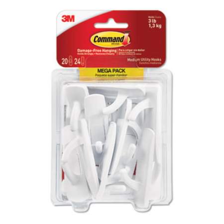 

Command General Purpose Hooks Medium 3 lb Cap White 20 Hooks and 24 Strips/Pack (17001MPES)