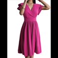 thumbnail image 3 of Robe Midi d'Été 2025 Printemps Col en V Cocktail Invitée de Mariage Coupe Évasée et Robes Évasées Rose Pâle TG, 3 of 7