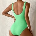thumbnail image 3 of Women One Piece Swimsuit Solid Ribbed Monokini Swimwear Scoop Neck Low Back Bathing Suit (Light Green,L), 3 of 4