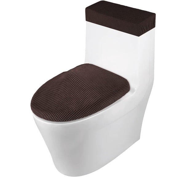 Mictong Bathroom Toilet Lid & Tank Covers Set, Soft And Elastic Corn Grid Toilet And Water Tank Cover, Suitable For Household Use Toilet Seat Cover And Water Tank Cover, 1 Set, Dark brown