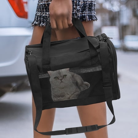 OULII Portable Breathable Pet Carrier Cationic Black 1Pcs for Outdoor Activities
