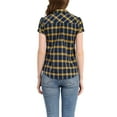 thumbnail image 3 of Unique Bargains Women's Casual Boyfriend Plaid Button Down Flannel Shirt S Blue Yellow, 3 of 6