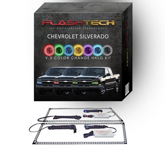 Flashtech RGB Multi Color Changing LED Halo kit for 03-06 Chevrolet Silverado Headlights