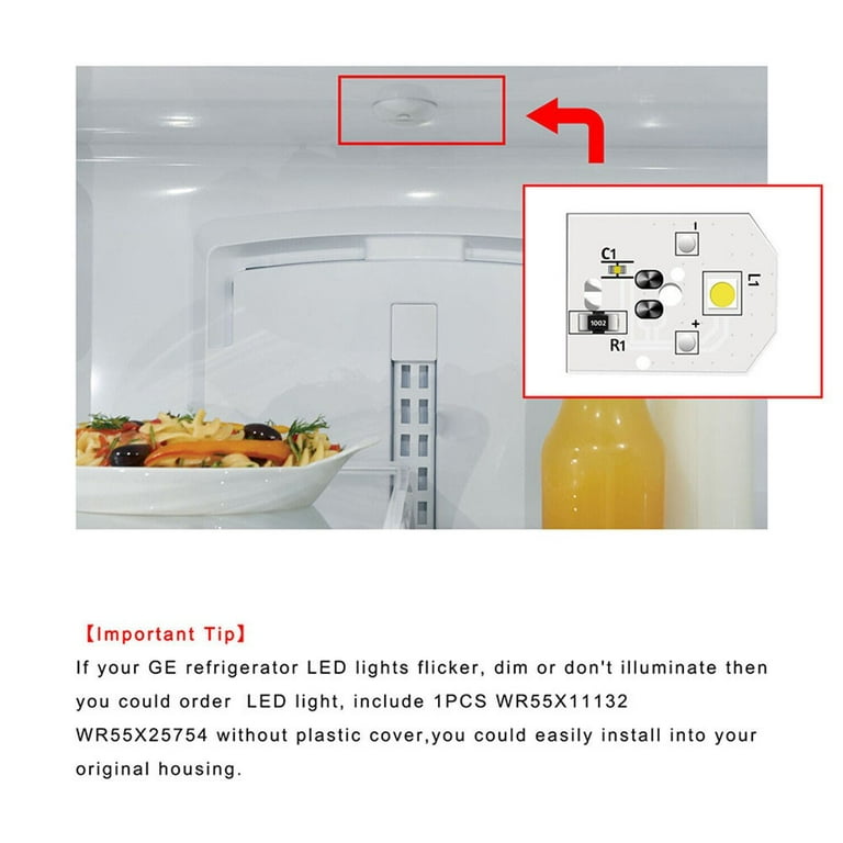  WR55X11132 Refrigerator LED Light WR55X25754 For GE LED  Refrigerator Light Bulb Replace WR55X30602 WR55X26486 PS4704284 3033142  EAP12172918 AP6261806 2PCS