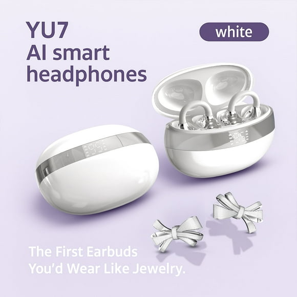 Elegantes Audífonos Blancos Bluetooth 6.0 con Accesorios de Diamante de Cristal Desmontables, Audífonos Abiertos Inspirados en Joyería, Regalo para Mujer