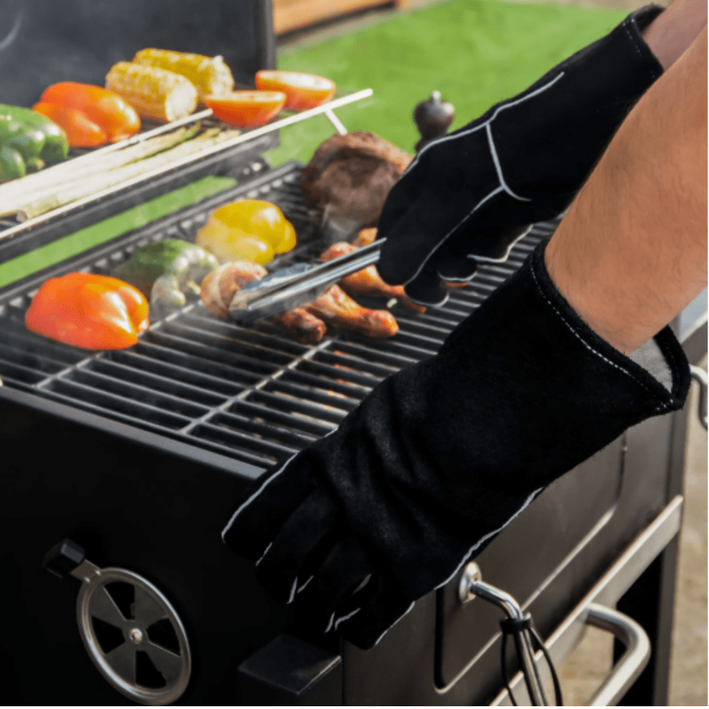 Real Cowhide Leather BBQ Grill Gloves Unisex Grilling Heat & Cut Resistant