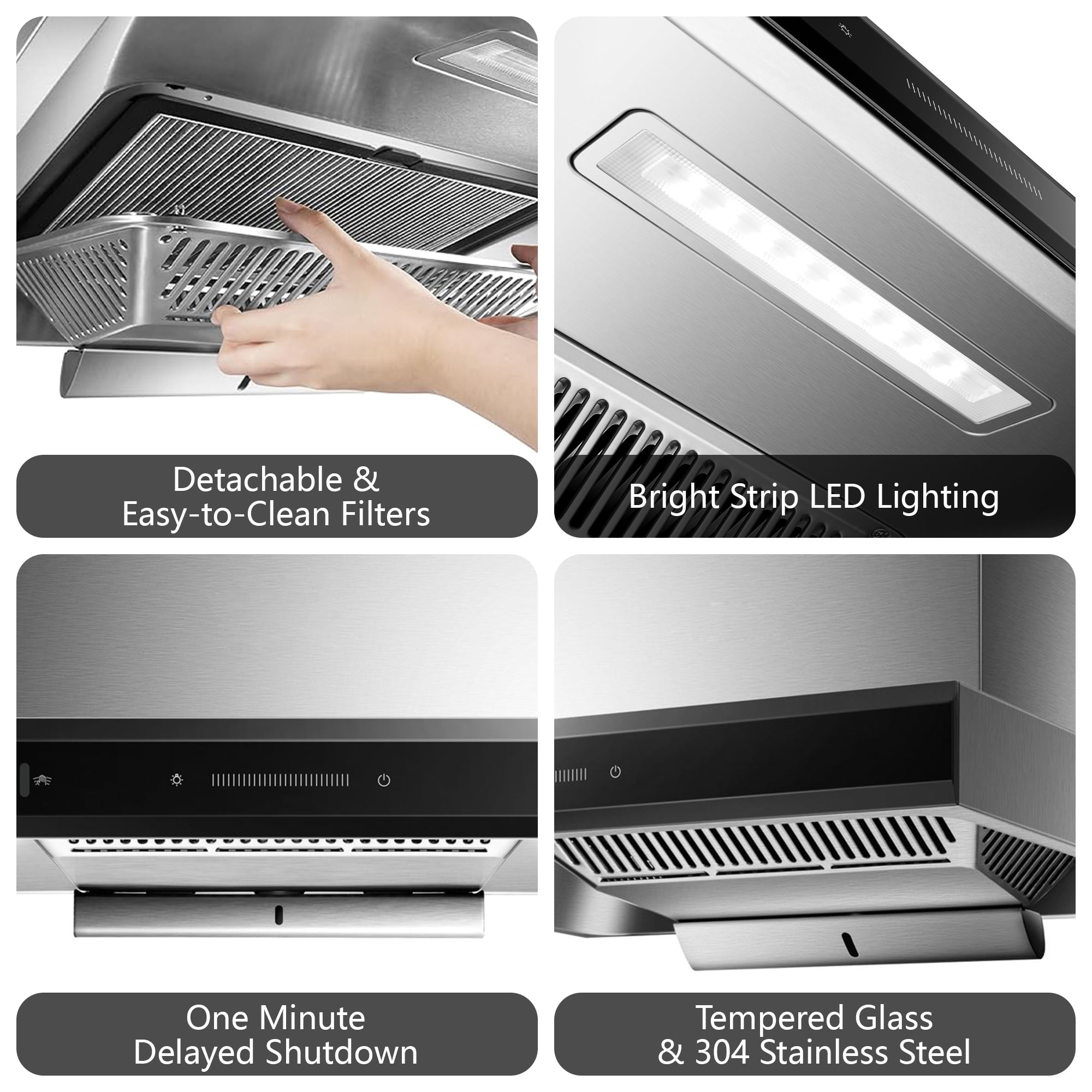 ROBAM 36-Inch Wall Mount Range Hood A832, 1100 CFM Powerful Kitchen Hood, Ducted/Ductless Convertible, 9-Speed Slide & Touch Control with Delay Shutoff & Charcoal Filter