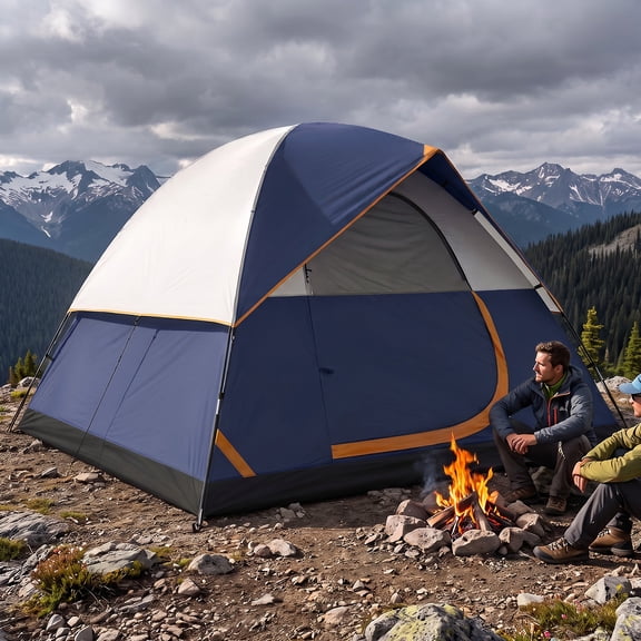 COBIZI 4-6 Person Camping Tent with Waterproof Rainfly, Easy Setup Windproof Instant Family Dome Tent with Mesh Door & Ventilation Windows for Beach, Hiking & Backpacking, Dark Blue