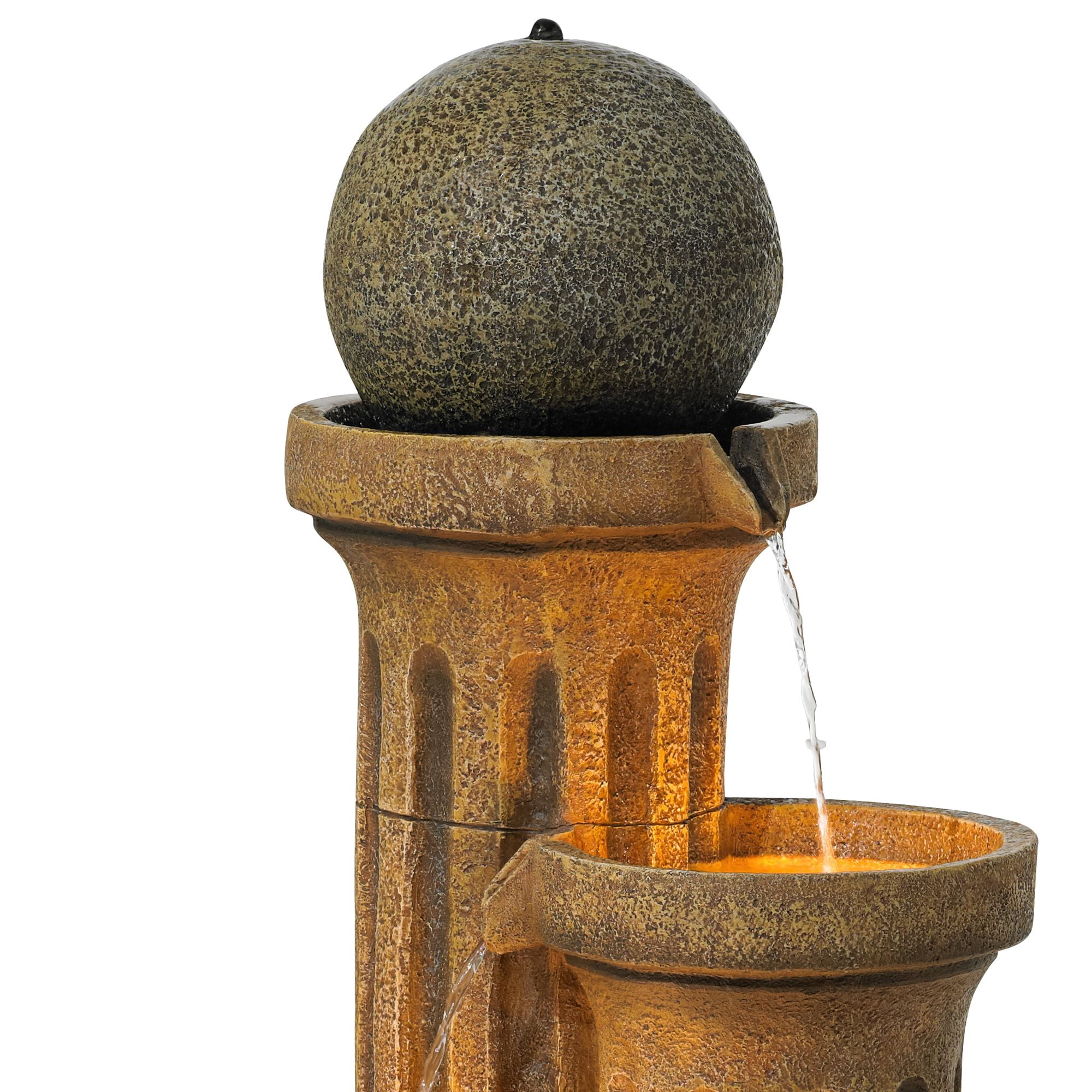 Sphere Jugs and Columns 50" High Large Rustic Indoor Outdoor Decor Faux Stone Floor Fountain with Light LED