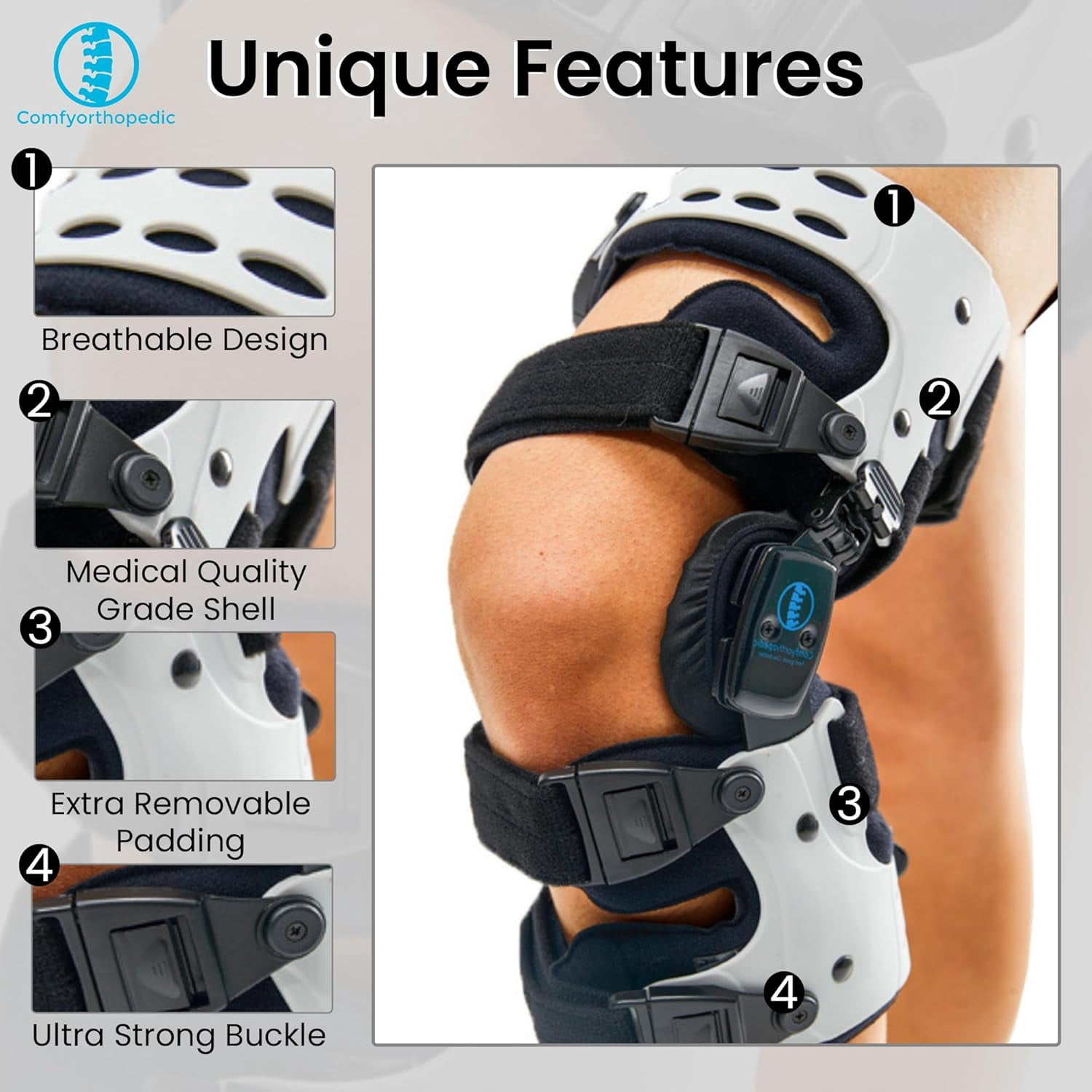 Comfyorthopedic UPGRADED OA Unloader Knee Brace for Men and Women Medial Arthritis Pain & Osteoarthritis Offloader, Best Bone on Bone Cartilage Joint Support L1851 L1843- Right