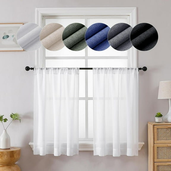EDASCV-Serena Semi-Sheer White Curtain Tiers 36 Inch Long, Kitchen Curtain for Windows, Short Cafe Curtains with Rod Pocket for Bedroom/Living Room (Each 40 W x 36 L, 2 Panels Set, White)