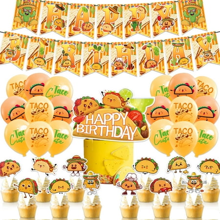 Taco Birthday Party PresNok Decorations Set, Taco Party Supplies Taco Banner Cake Topper Cupcake Toppers Balloons for Mexican Fiesta Taco Party Decorations