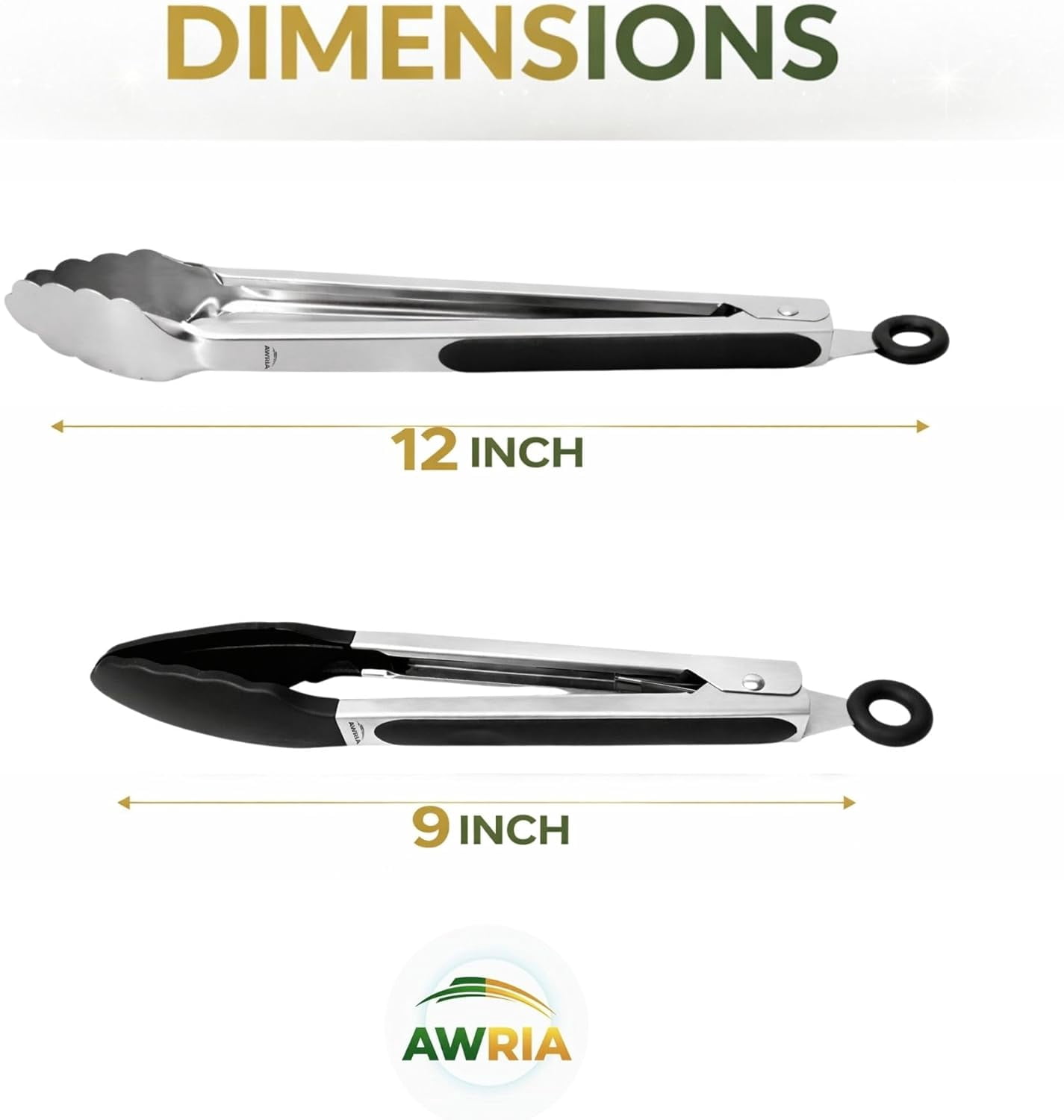 Tongs for Cooking Heat Resistant Kitchen Set Stainless Steel & Serving Metal Silicone Tip Locking 9” 12” BBQ Salad Grill Air Fryer Black Dishwasher Safe