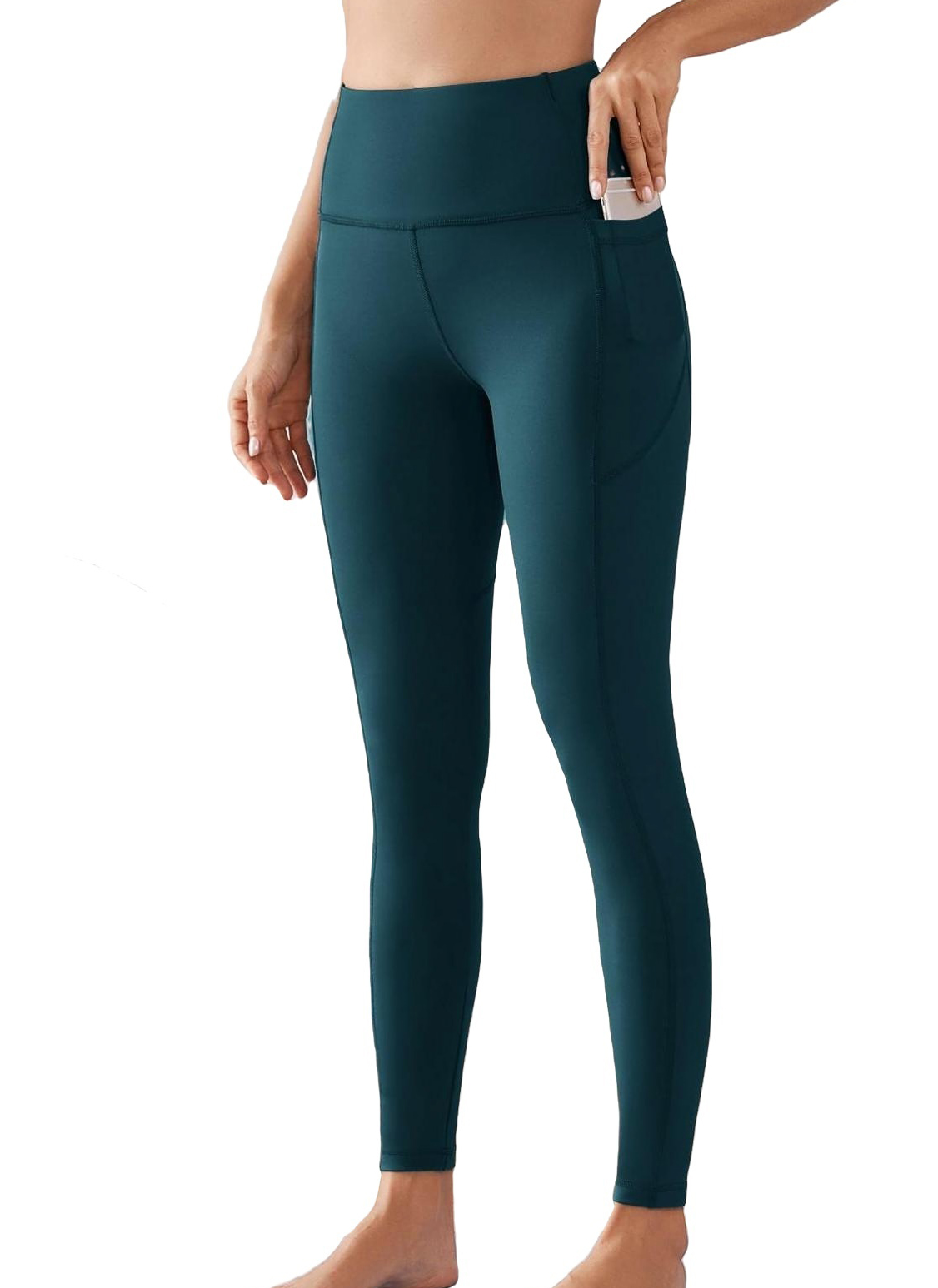 Womens Activewear Sports Leggings Solid Leggings with Phone Pocket Teal
