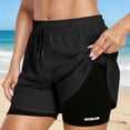 thumbnail image 2 of SOFTCCLO Shorts for Women Solid Color Drawstring Casual Shorts Loose with Lining Summer Womens Shorts Black L, 2 of 9